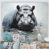 Minimalism Grey Hippo - Hippopotamus Bedroom Wall Art