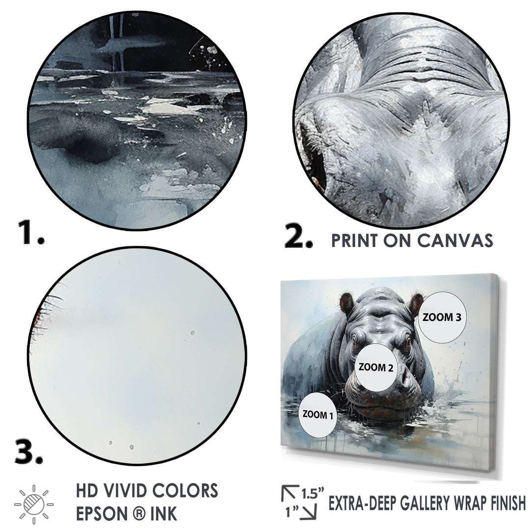 Minimalism Grey Hippo - Hippopotamus Bedroom Wall Art