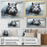 Minimalism Grey Hippo - Hippopotamus Bedroom Wall Art