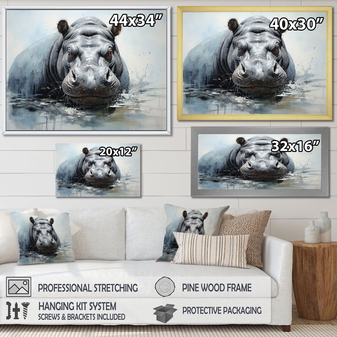 Minimalism Grey Hippo - Hippopotamus Bedroom Wall Art