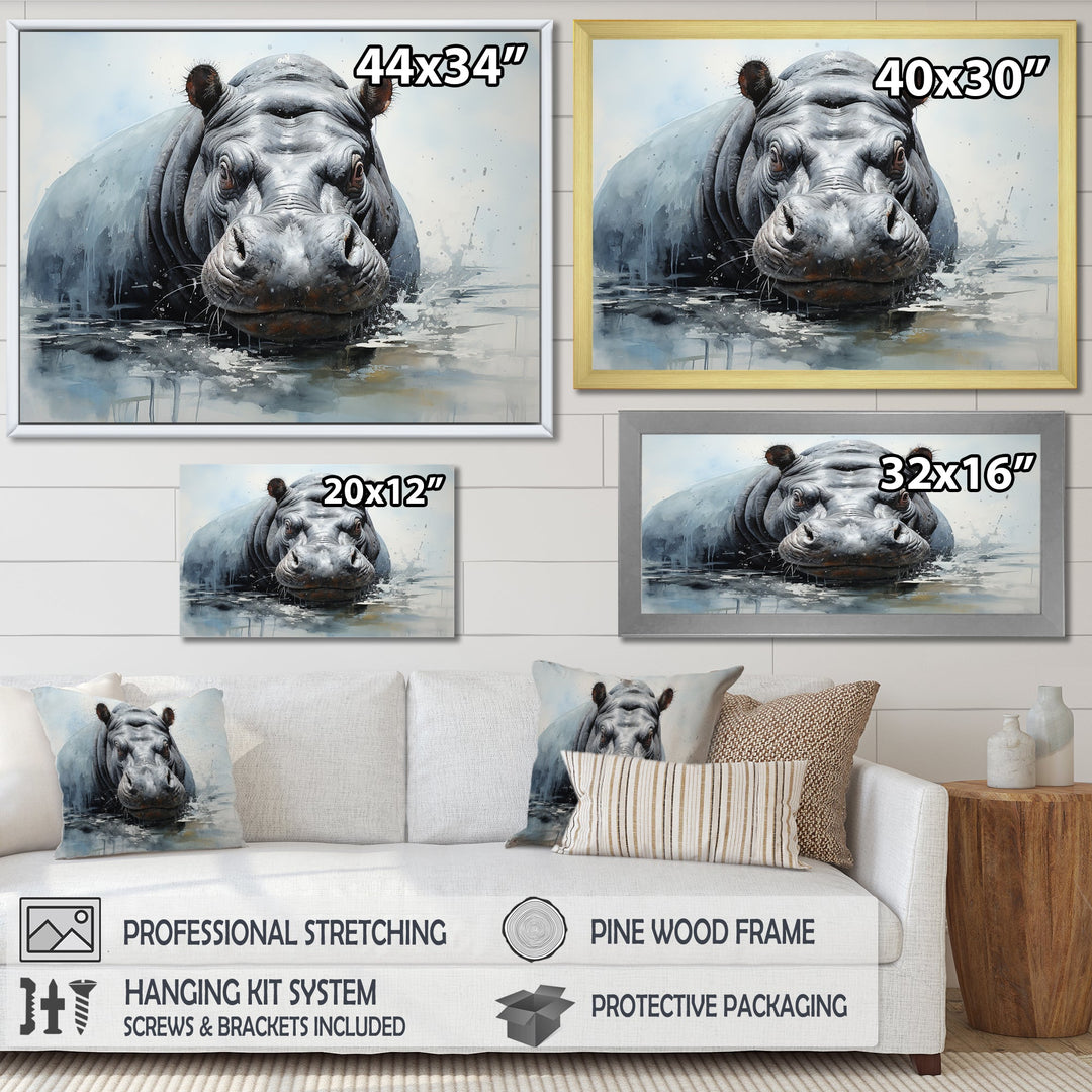 Minimalism Grey Hippo - Hippopotamus Bedroom Wall Art
