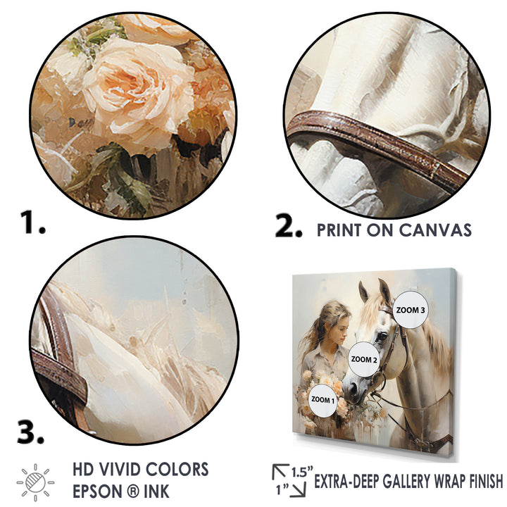 Playful Flower Horse Beauty - Beige Horse Wall Art