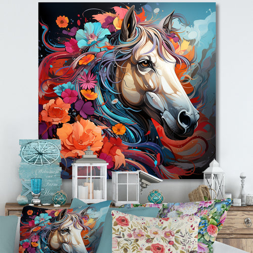 Popart Horse Portrait - Horse Large Canvas Wall Art