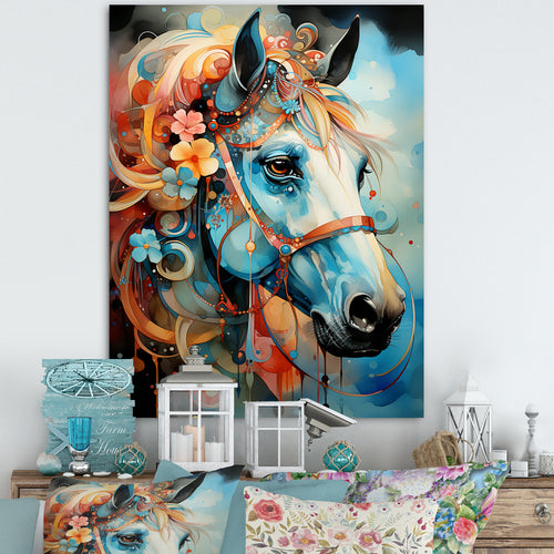 Whimsical Of A Flower Horse Cantering In Fog - Horse Wall Art Prints