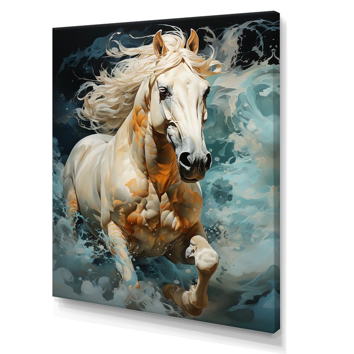 Whimsical Of A Horse Cantering In Fog - Beige Horse Wall Art