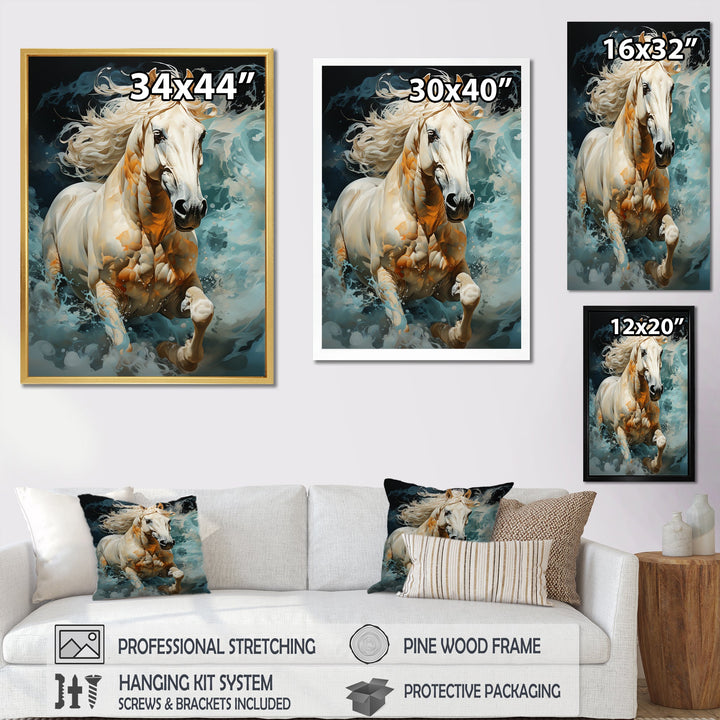 Whimsical Of A Horse Cantering In Fog - Beige Horse Wall Art