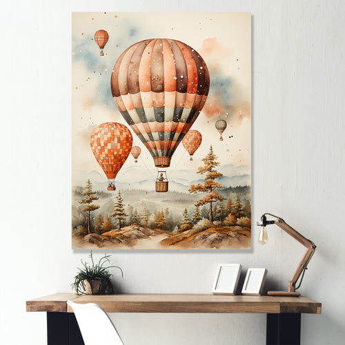 A Classic Art Study Of A Hot Air Balloon In Flight Wilderness - Hot Air Balloon Canvas Wall Art