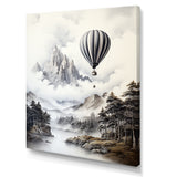 Monochrome Mountain Balloon Flight - Hot Air Balloon Canvas Wall Art