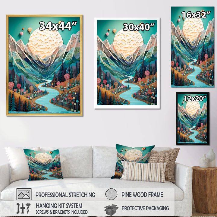 Hot Air Balloon Mountain Journey - Hot Air Balloon Canvas Wall Art