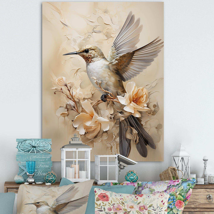 Fluttering Floral Hummingbird I - Animals Canvas Wall Art