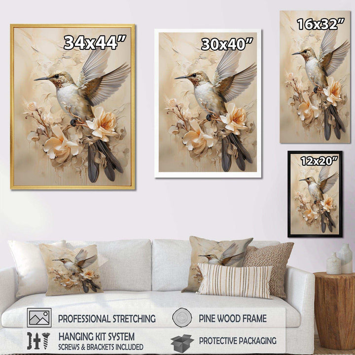 Fluttering Floral Hummingbird I - Animals Canvas Wall Art