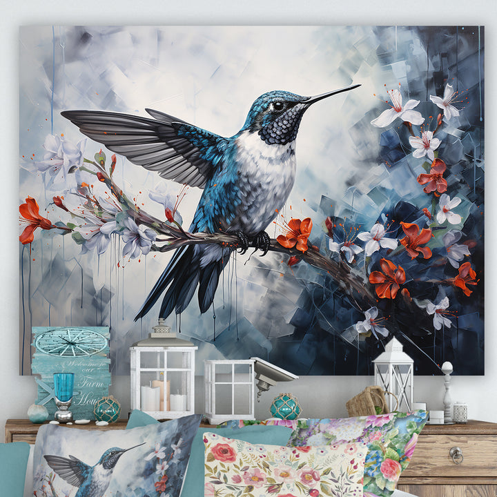 Hummingbird Floral Harmony - Hummingbird Large Canvas Wall Art