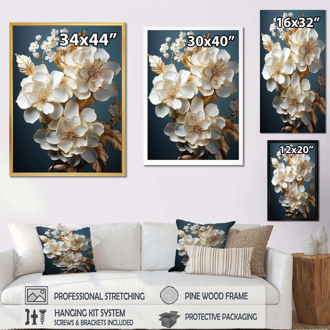 Baroque Hydrangea White And Gold I - Floral Canvas Wall Art