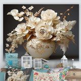 Baroque Hydrangea White And Gold VII - Floral Canvas Wall Art