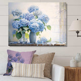 Blue Hydrangea Farmhouse Still Life - Floral Canvas Wall Art