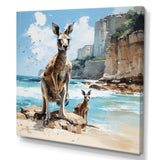 Kangaroo Family In Australia Coast - Blue Kangaroo Wall Art