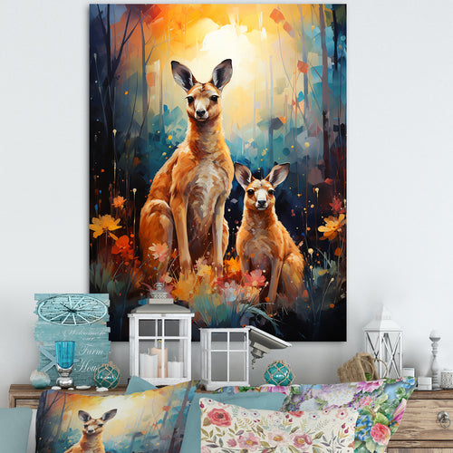Cute Kangaroo Flower Oasis - Kangaroo Framed Canvas Art