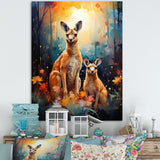 Cute Kangaroo Flower Oasis - Kangaroo Framed Canvas Art