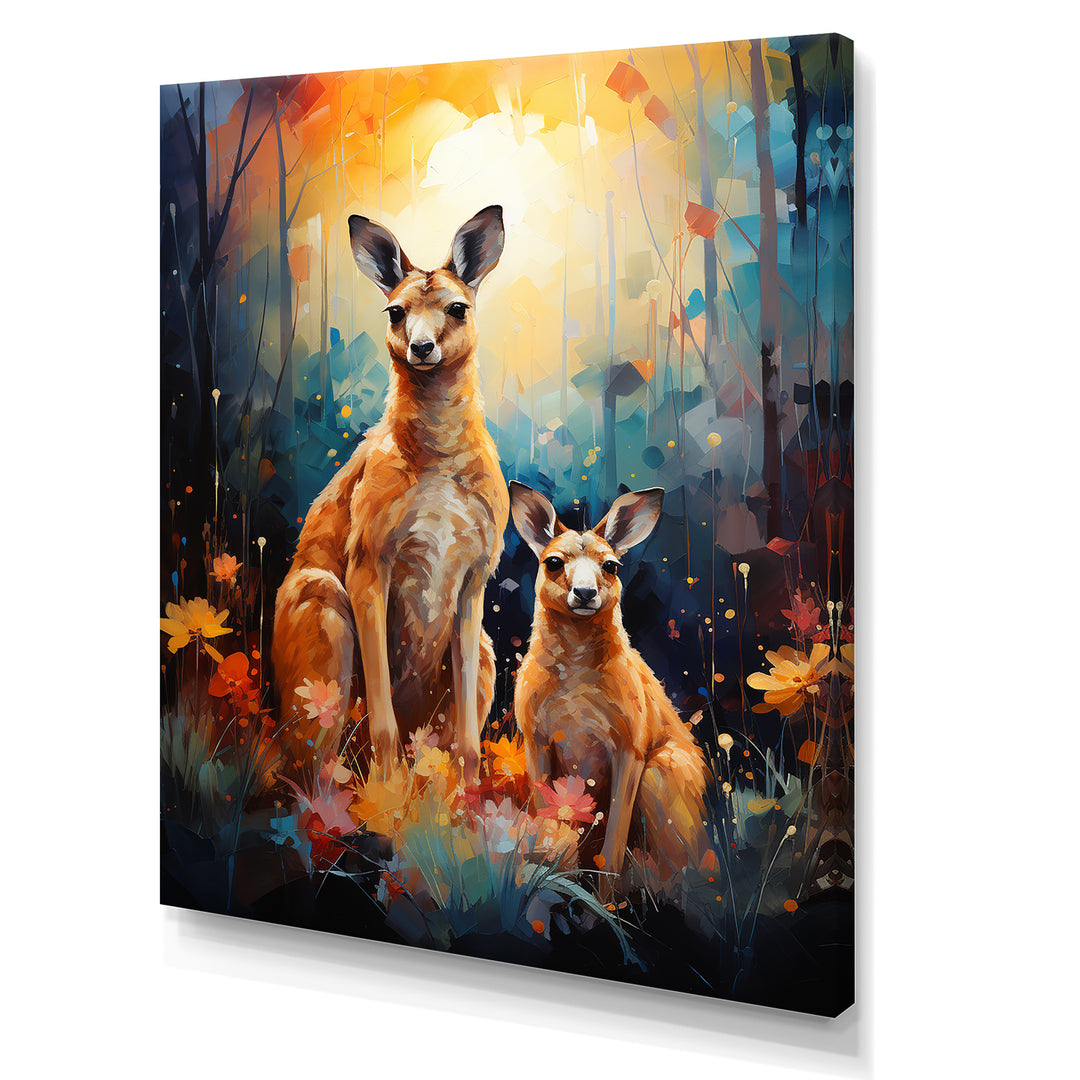Cute Kangaroo Flower Oasis - Kangaroo Framed Canvas Art