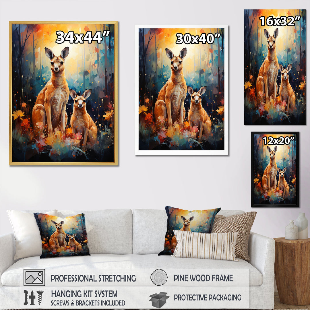Cute Kangaroo Flower Oasis - Kangaroo Framed Canvas Art