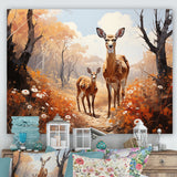 Wild Deer Golden Flower Kingdom - Deer Living Room Wall Art