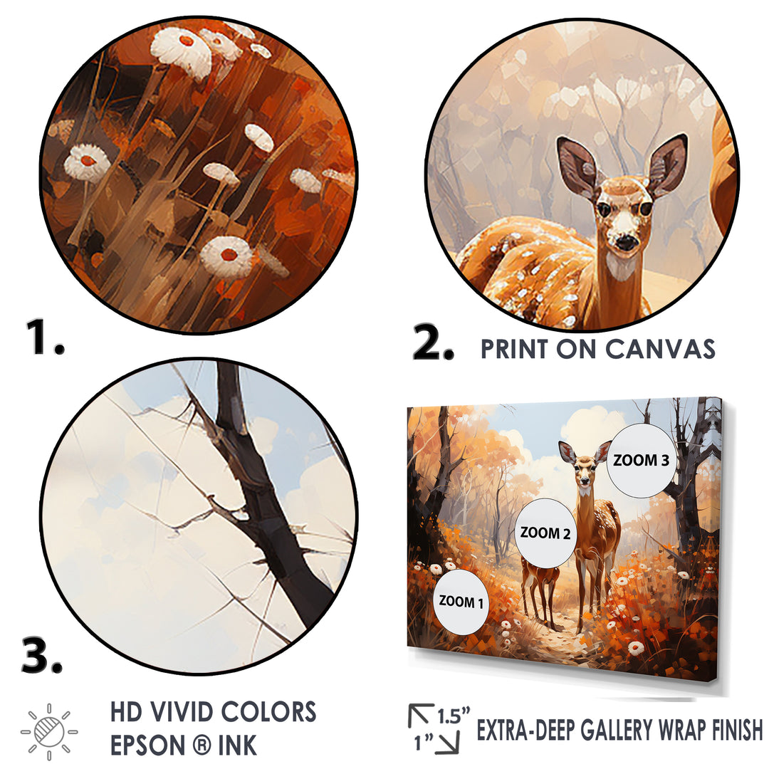 Wild Deer Golden Flower Kingdom - Deer Living Room Wall Art