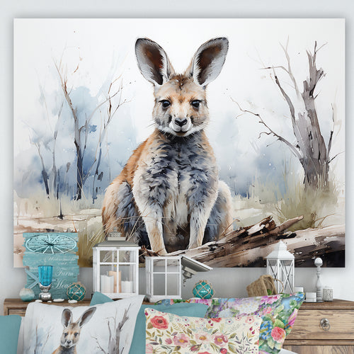 Minimalism Kangaroo Portrait - Kangaroo Canvas Wall Art