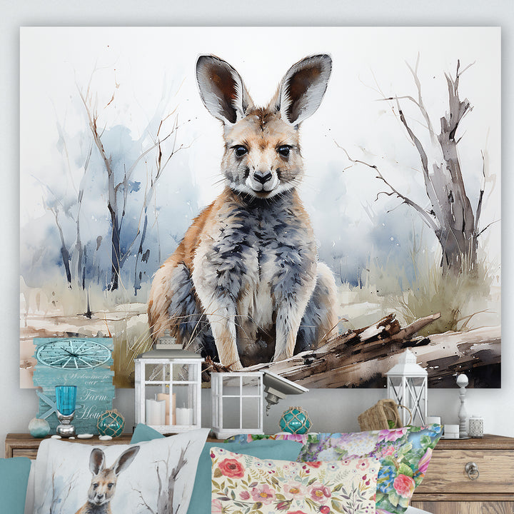 Minimalism Kangaroo Portrait - Kangaroo Canvas Wall Art