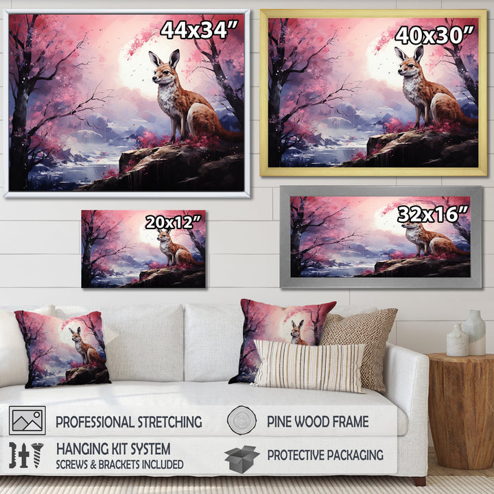 Moonlight Kangaroo Landscape - Pink Kangaroo Wall Art