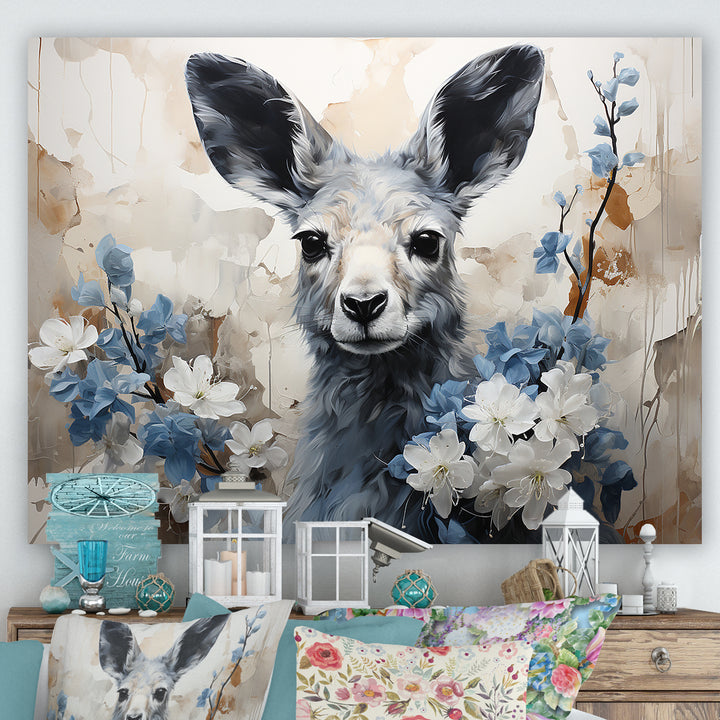 Graceful Floral Kangaroo - Kangaroo Living Room Wall Art