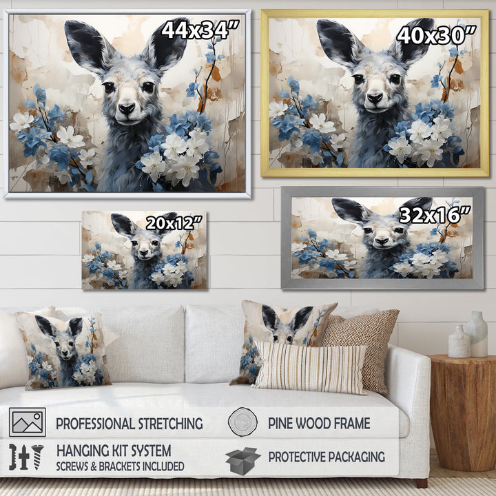 Graceful Floral Kangaroo - Kangaroo Living Room Wall Art