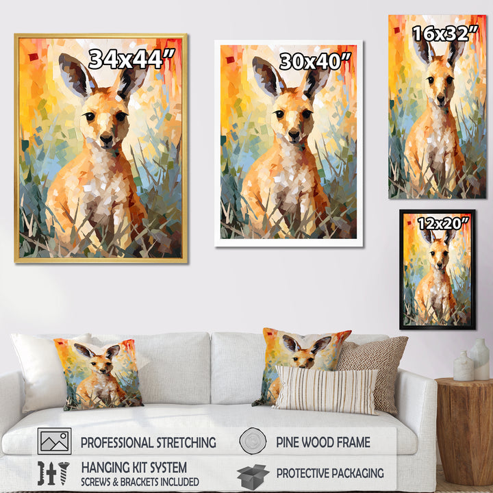 Colorful Kangaroo Mosaic Majesty - Kangaroo Canvas Wall Art
