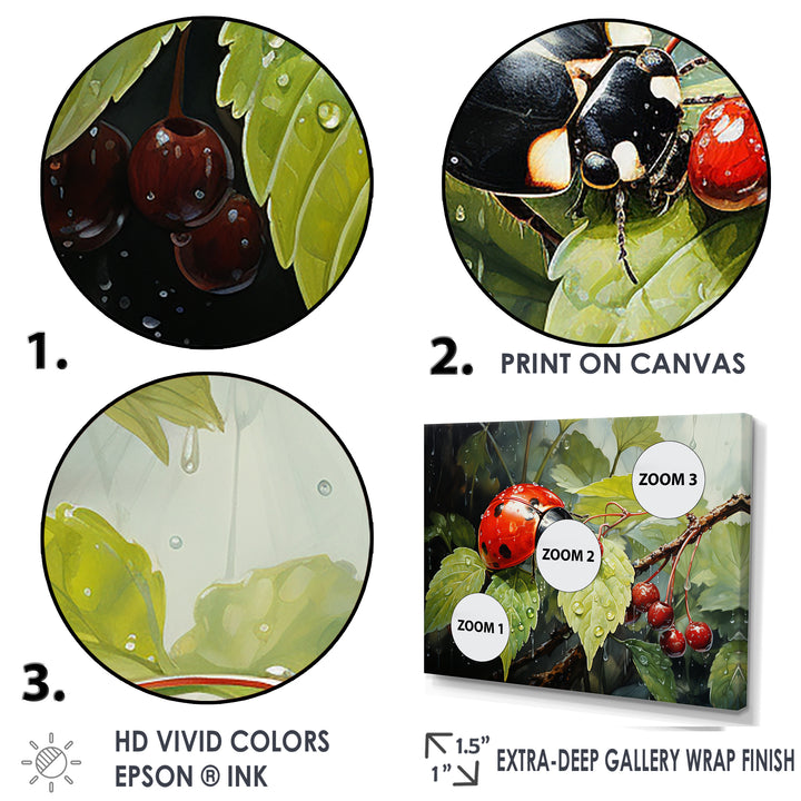 Botanical Ladybug Harmony - Ladybug Framed Canvas Art
