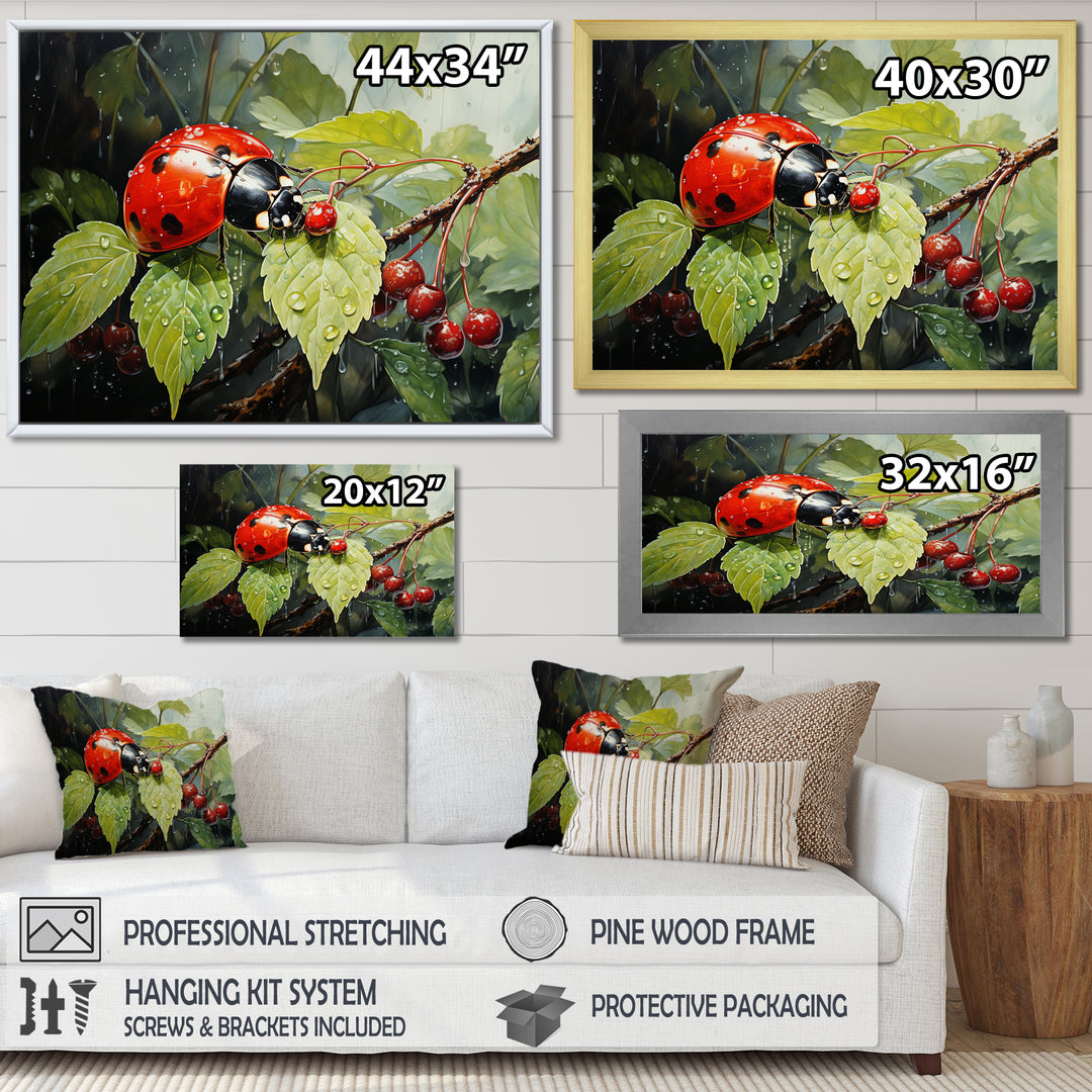 Botanical Ladybug Harmony - Ladybug Framed Canvas Art