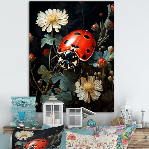 Ladybug Floral Nocturne - Ladybug Canvas Wall Art