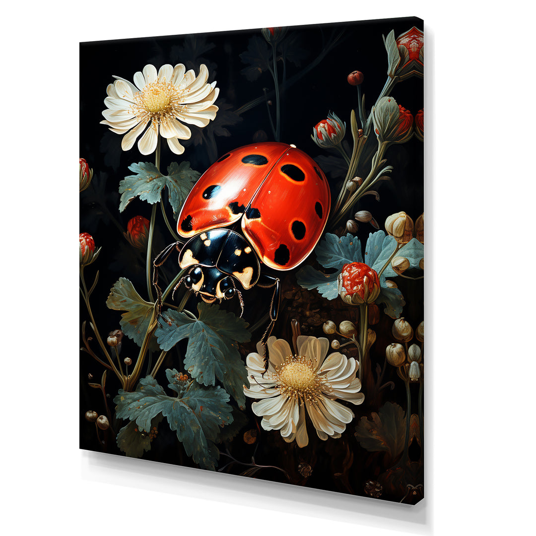 Ladybug Floral Nocturne - Ladybug Canvas Wall Art