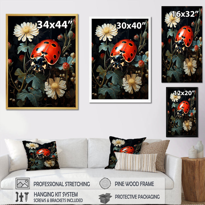Ladybug Floral Nocturne - Ladybug Canvas Wall Art