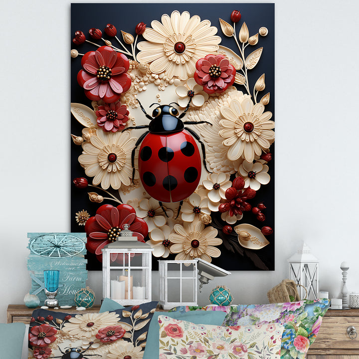 Curious Paper Mache Ladybug Garden - Ladybug Wall Decor