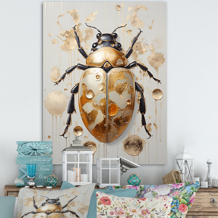 Gold Vintage Minimalism Beetle - Insects &amp; Bugs Bedroom Wall Art