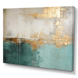 Minimalism Gold And Teal Horizon - Abstract Canvas Wall Art