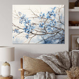 Blue And Grey Leave On Branch - Floral Canvas Wall Art