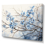 Blue And Grey Leave On Branch - Floral Canvas Wall Art