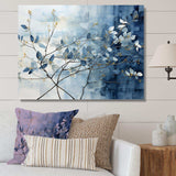 Blue And Grey Leave On Branch I - Floral Canvas Wall Art