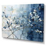 Blue And Grey Leave On Branch I - Floral Canvas Wall Art