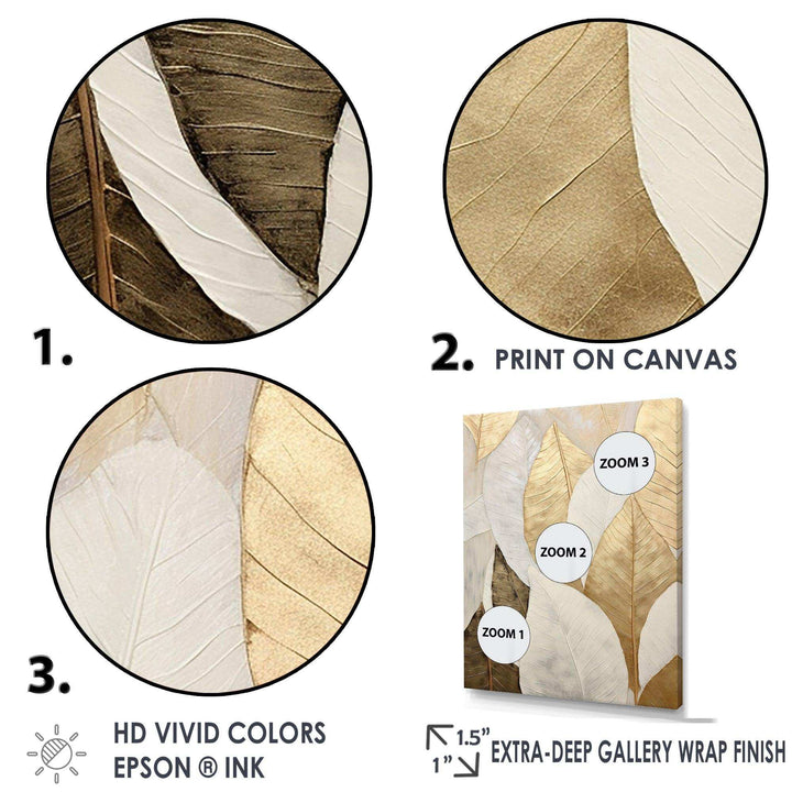 Gold Minimalism Leaves Collage III - Floral Canvas Wall Art