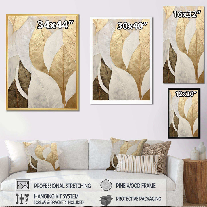 Gold Minimalism Leaves Collage III - Floral Canvas Wall Art