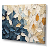 Beige And Blue Minimalism Leaves Collage - Floral Canvas Wall Art