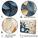 Beige And Blue Minimalism Leaves Collage - Floral Canvas Wall Art