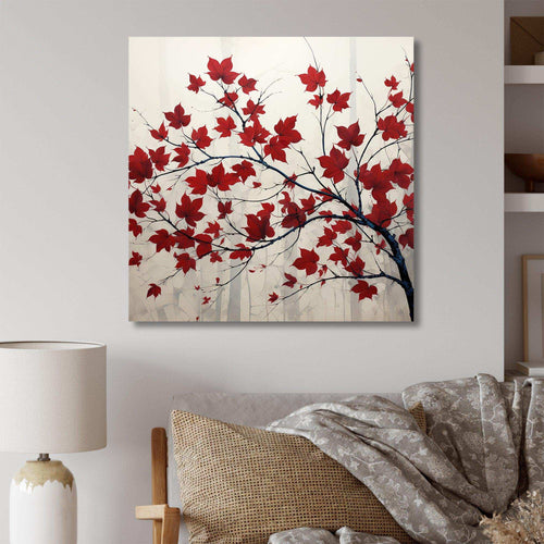 Red Leaves Scarlet Simplicity - Floral Canvas Wall Art