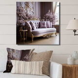 Lilac Couch Adorned With Gilded Accents I - Floral Canvas Wall Art